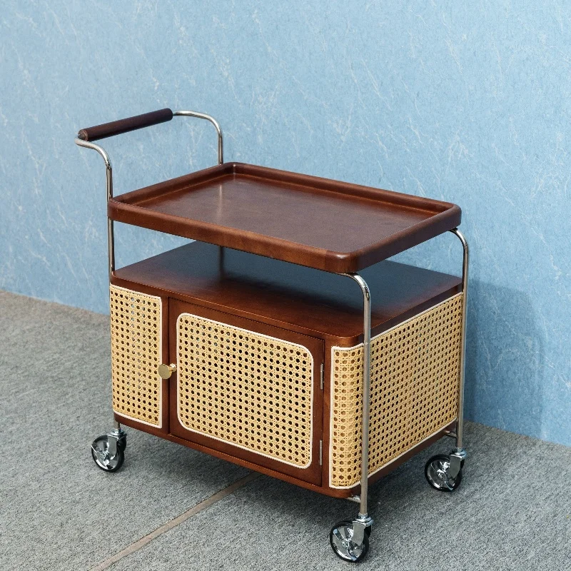 High Quality Wooden Traditional Style Rolling Trolley wooden Storage Kitchen Rack Organizer Cart Kitchen Trolley with wheels