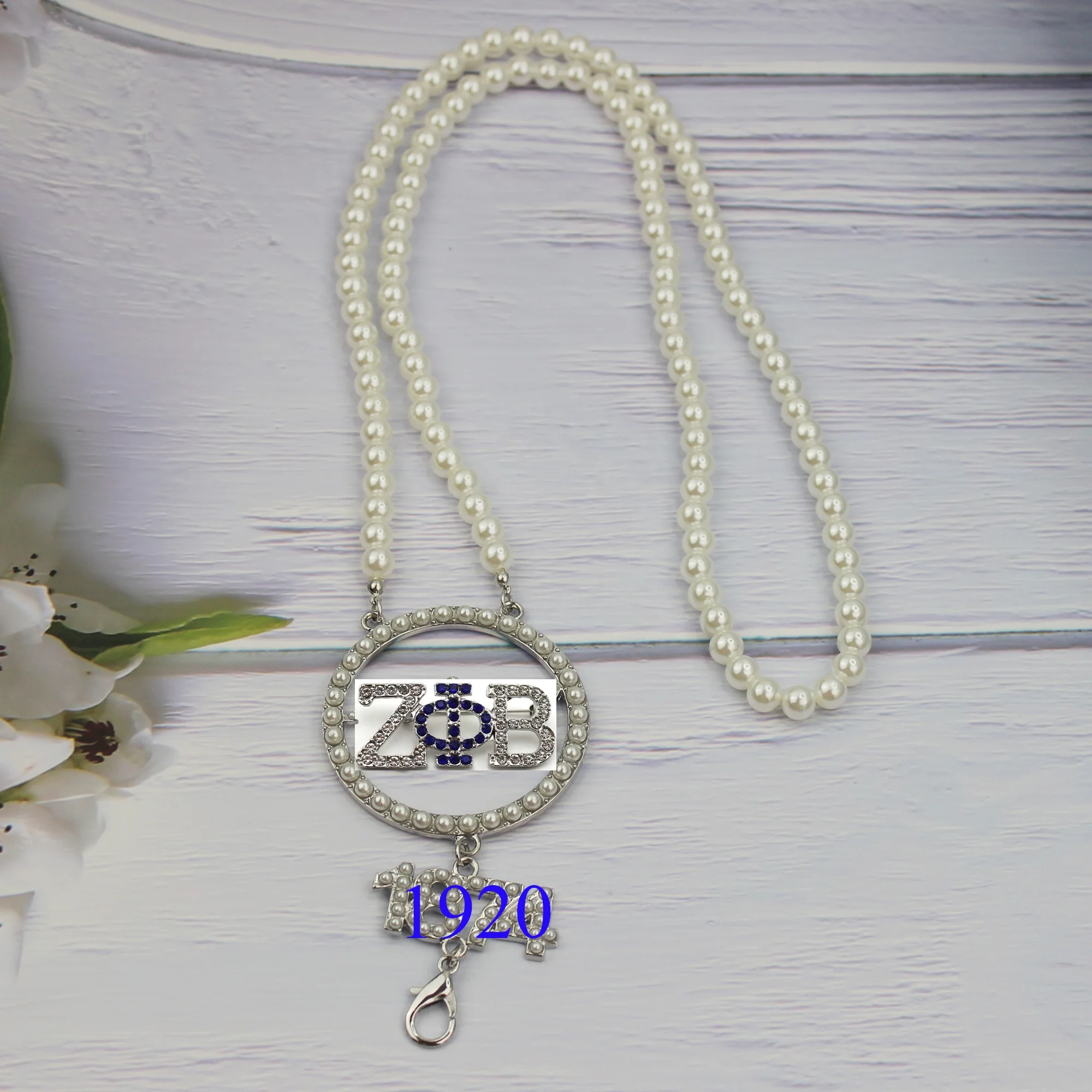 custom Rhinestone spacers with Pearls beaded hand make Alloy Key Chain Lanyard Necklace Greek All Groups Sorority for lady group