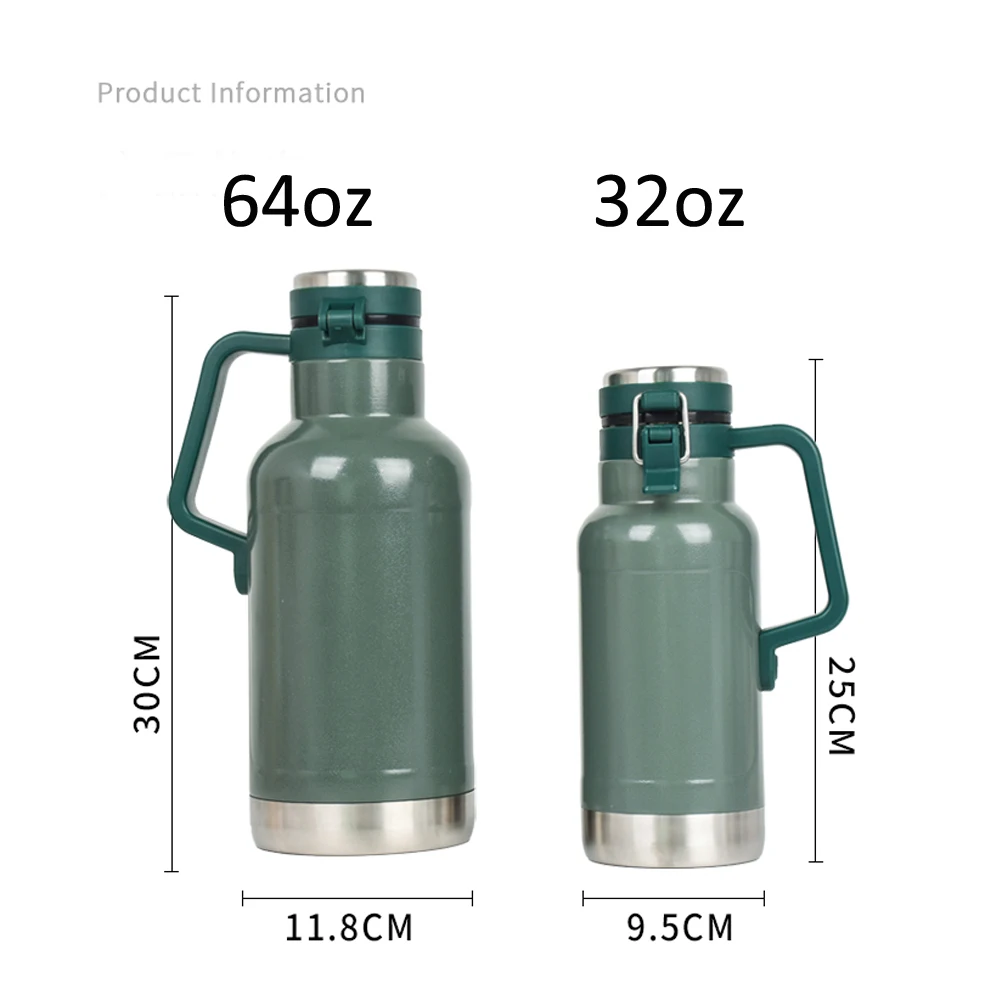  1.9L/64OZ Wholesale 18/8 double wall thermos bottle stainless steel Beer Growler with