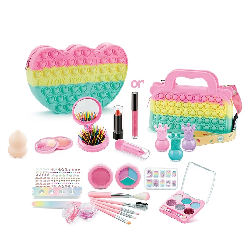 Cute Decompression Bag Make Up Gift Game Toy Washable Girls Cosmetics Kit Child Real Makeup Set For Kids