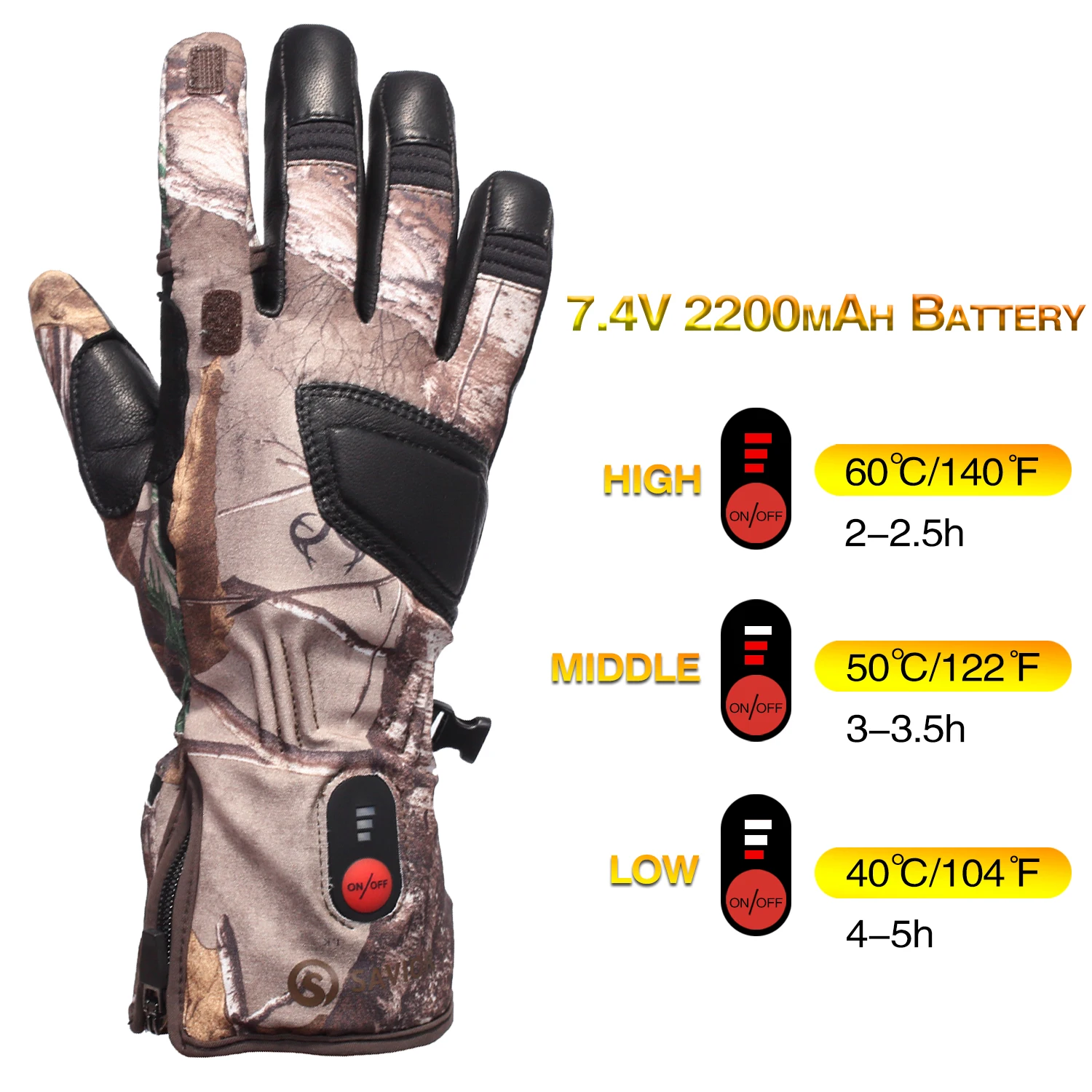7.4V Lithium Battery Electric Rechargeable Winter Hunting Fishing Heated Gloves