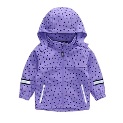 OEM Custom spring and autumn baby Kids girls Sweet Fleece Lined hooded softshell waterproof rain jacket Windproof coat kids wear
