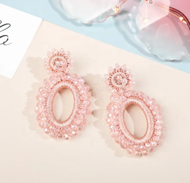 Wholesale New Bohemian Earrings Hoop Earrings Crystal Faceted Beads Handmade Long Earrings