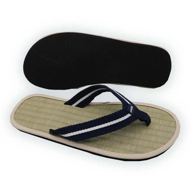 Men Straw Slippers Rubber Eva Sole Anti Slip Flip Flops Summer Beach Bamboo Slides Slippers
