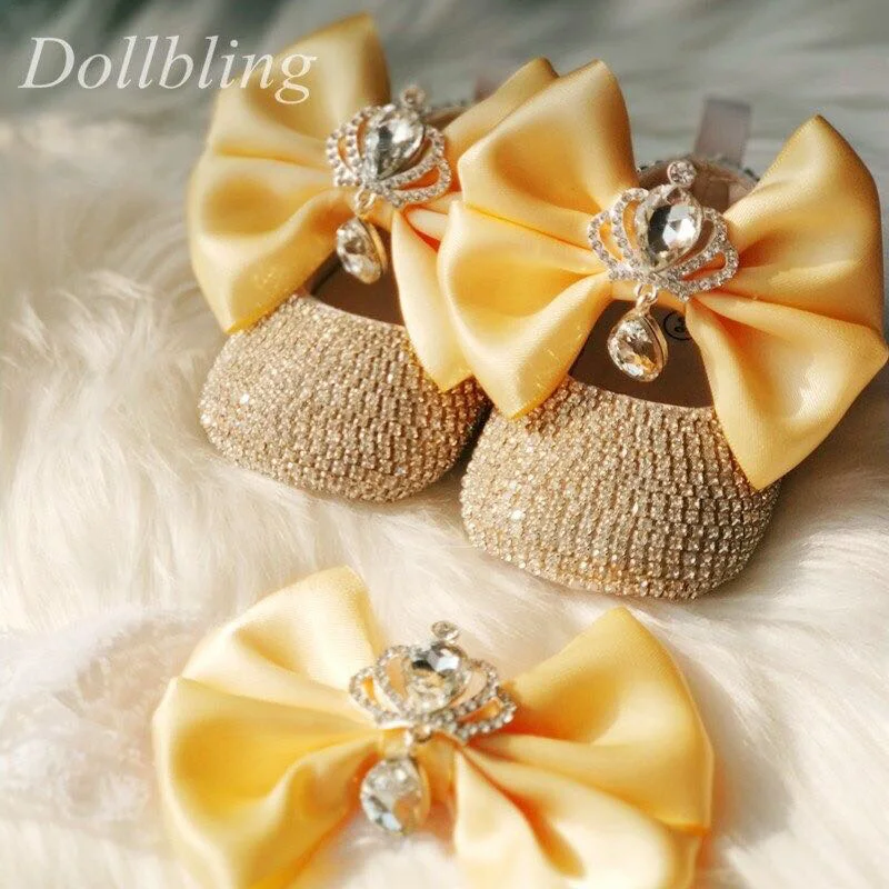 Dollbling винтажные блестящие розовые шикарные роскошные ботинки с ромбовидным названием ребенка набор повязок на голову банкет крестный подарок Рождество обувь для детской