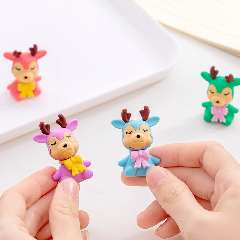 Thailand wholesale stationery products back to school product Cartoon deer shape pencil eraser children 3d eraser rubber