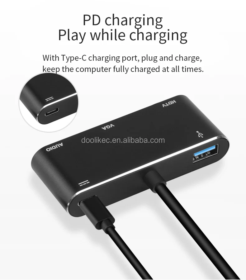 1080P Converter  USB-C to HDMI VGA 2K Adapter 3.1 Type C Cable