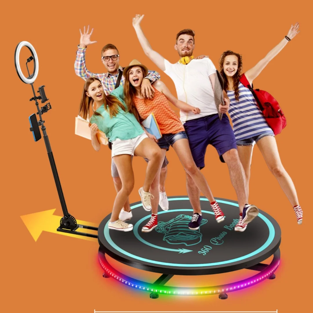 Hot sell Photo Booth Props 360 Slow Motion Selfie Spinning Digital Photo Booth With Ring Light Remote Control Free accessories