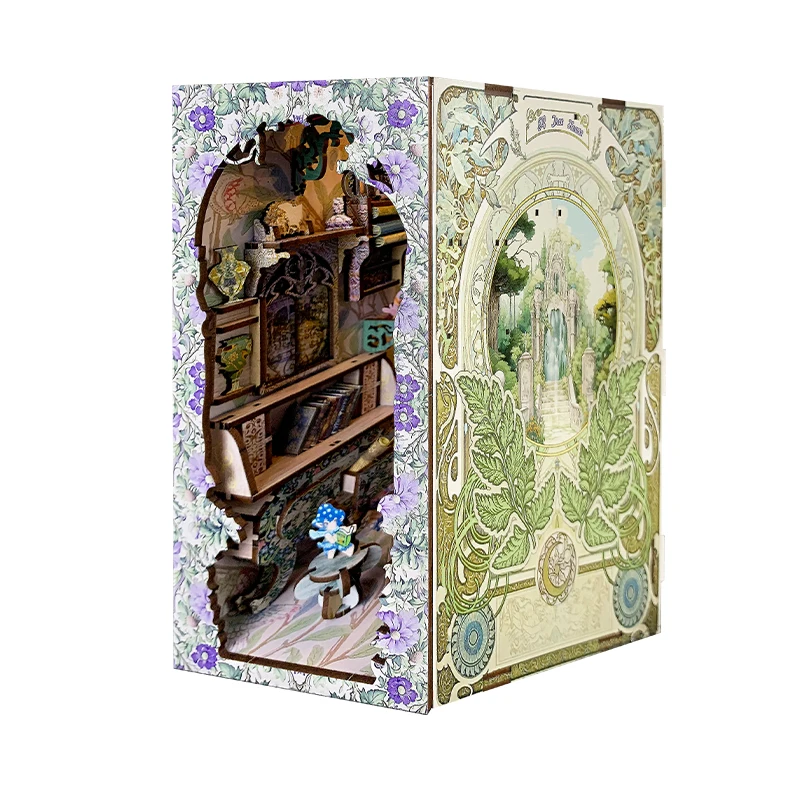 Y-TOP Hot Selling Handicrafts 3D Wooden Puzzle Miniatures Dollhouse Kits DIY Book Nook Shelf Insert Book End Decorative