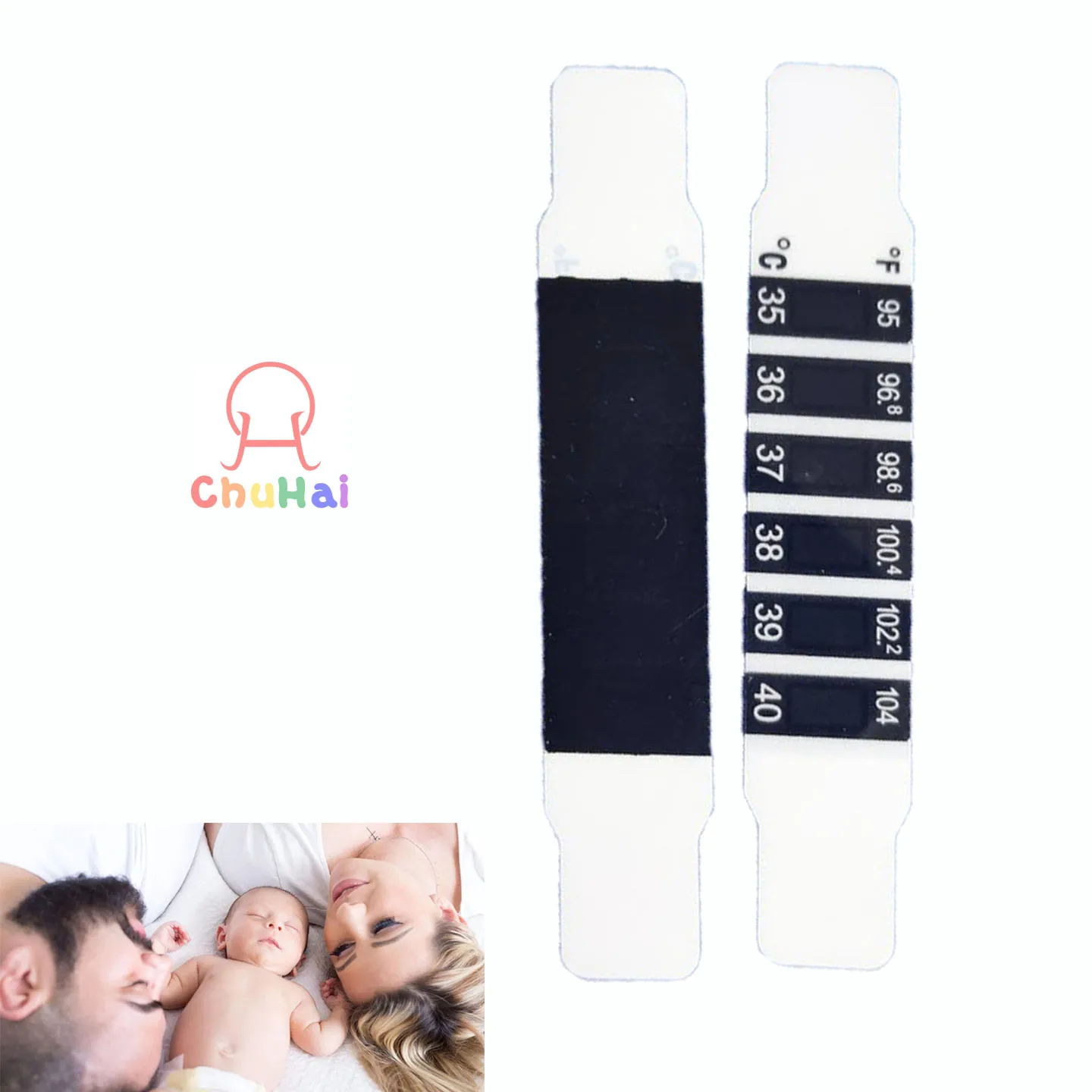 Feverscan Reusable Forehead Temperature Thermometer Strips Liquid Crystal Display LCD PET Material Household Usage Scale Type