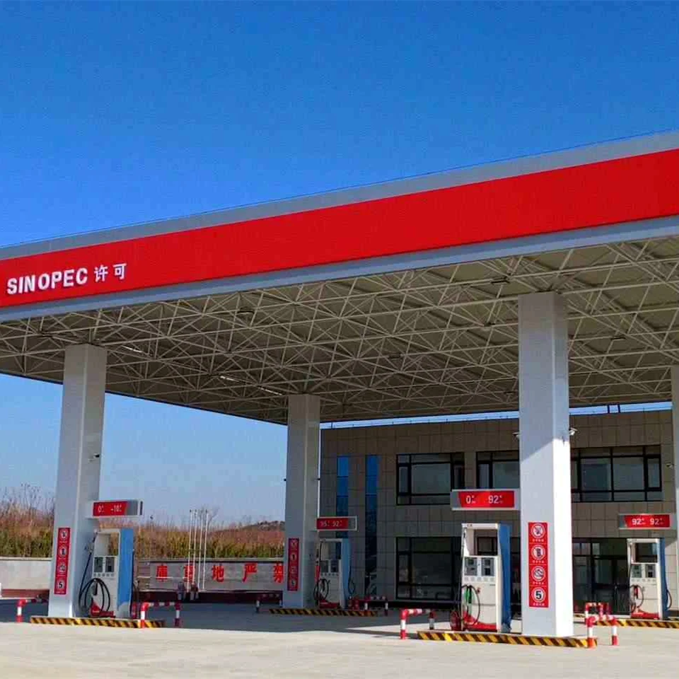 Large Span Steel Truss Space Frame Gas Station Canopy Steel Structure Petrol Filling Station Shed