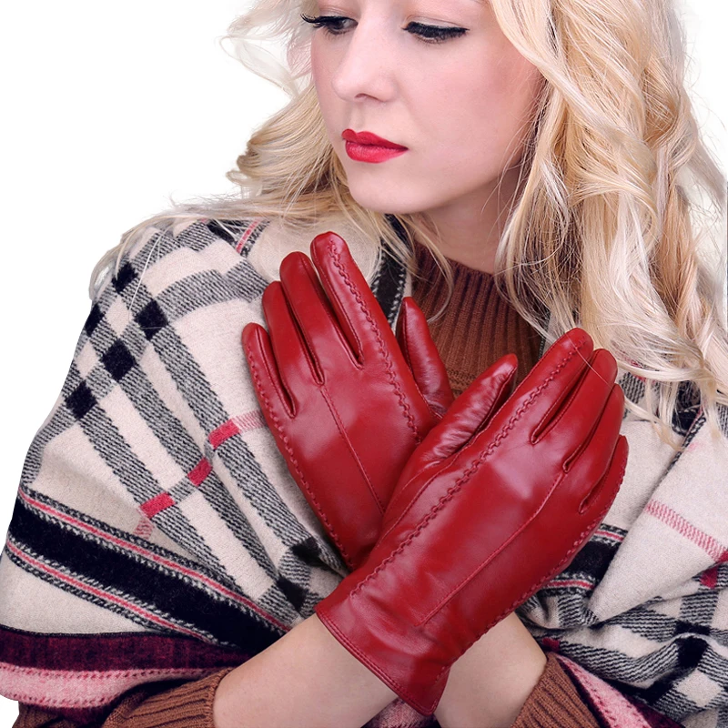 Beautiful Lambskin Winter Leather Gloves High Quality Wholesale Women Fashion Real Driving Gloves for ladies