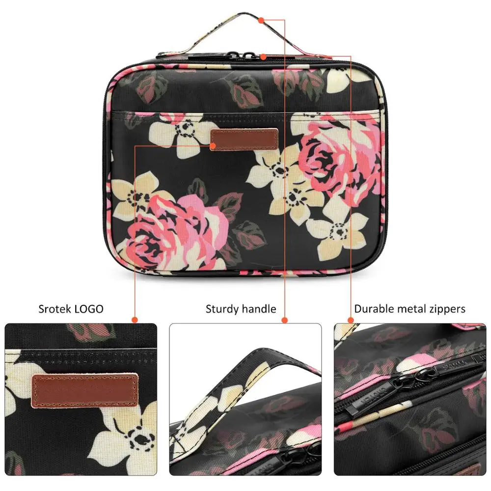 Lokass Insulted Thermal Tote Lunch Bag Flower Pattern Wide-open Kids Lunch Box Bag For School Travel Outdoor Cooler Bag