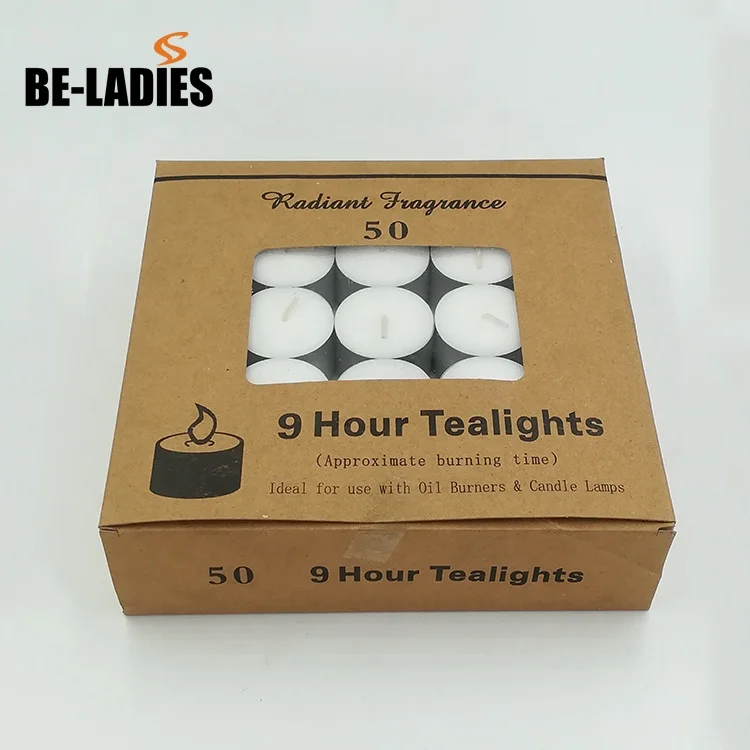 Wholesale china factory 20 pcs/pack long burning time white tealight candles in bulk