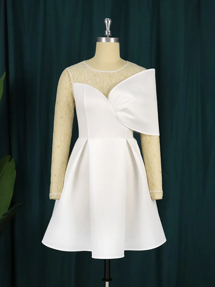 2023 Elegant White Big Swing Evening Dresses Ladies Women Off Shoulder Hollow Out Butterfly Sleeves Lace Party Dress For Bridal