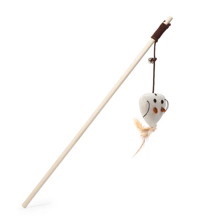 Pet Toys for Indoor Cats 16 Inch Natural Wood Cat Teaser Wand Toy with Teaser Refills for Cat Kitten Having Fun Exerciser