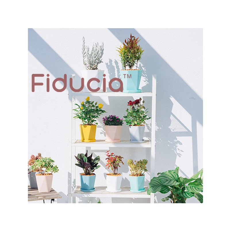 Новый фестиваль торговли оптовая продажа 6 ярких цветов полигональные пластиковые цветочные горшки и плантаторы с лотком современный дизайн маленький питомник