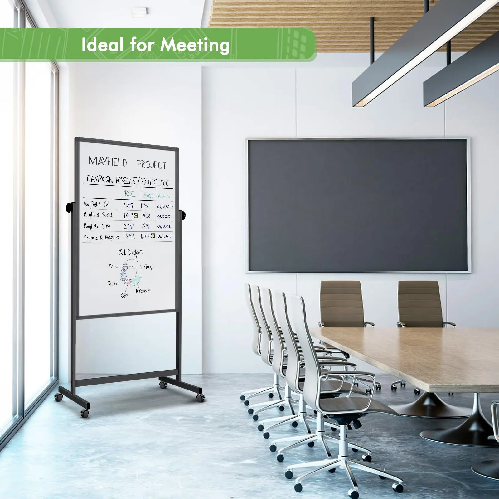 Height Adjustable Dry Erase White Board Standing Easel Whiteboard on Wheels Double-Sided Magnetic Mobile Whiteboard