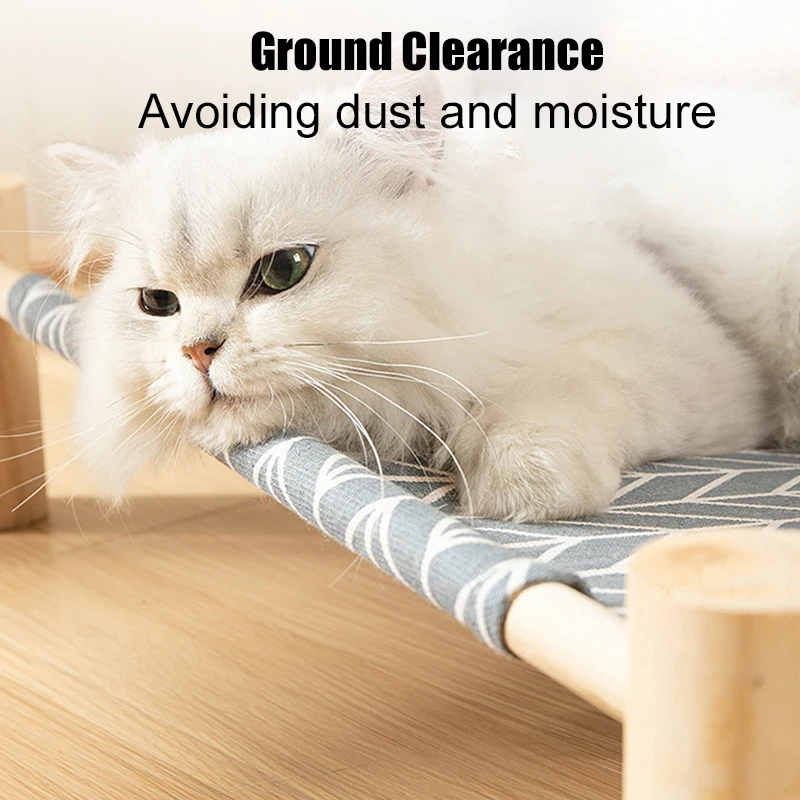 Portable Indoor/Outdoor Cat Beds Elevated Breathable Dog Bed Wooden Pet Hammock Bed