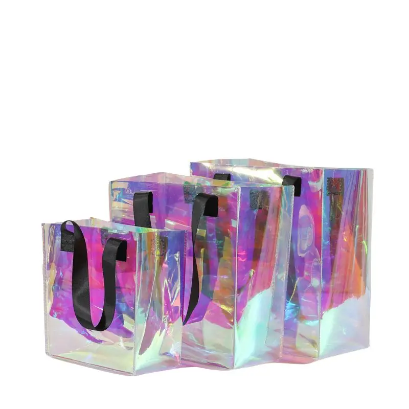 Custom Logo Rainbow Transparent Laser Tote Bag Waterproof PVC Ladies Tote Bag Shopping Bag