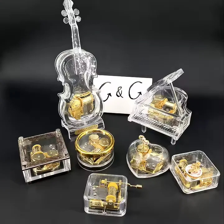 Mini Piano Wind Up Crystal Acrylic Piano Children Toys Musical Instruments Music Box