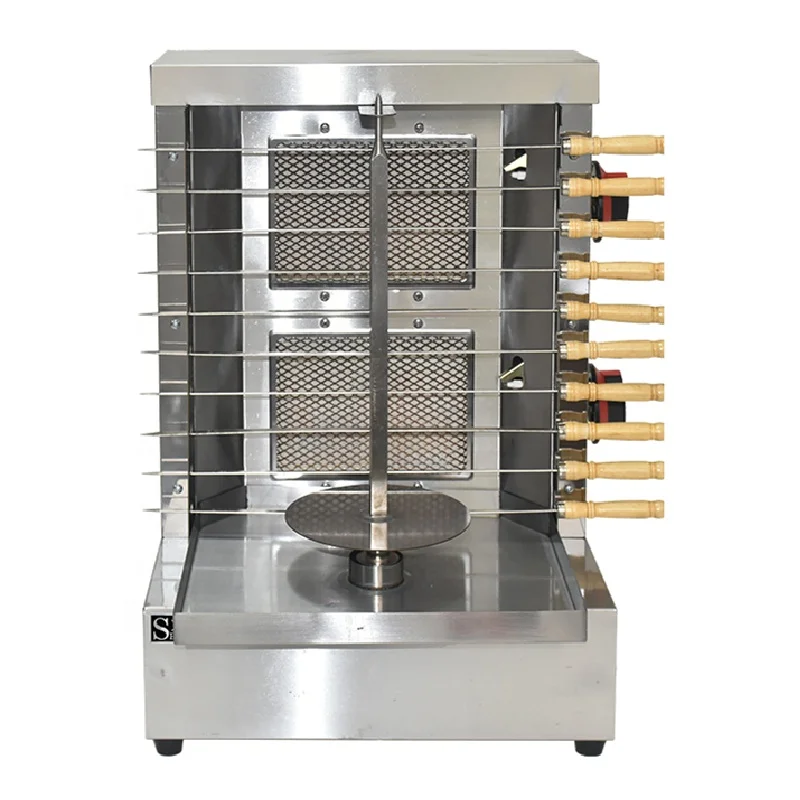 Commercial 2 Burners Gas Shawarma Machine Chicken Automatic Rotating Doner Kebab Machine Chicken Shawarma Grill Machine