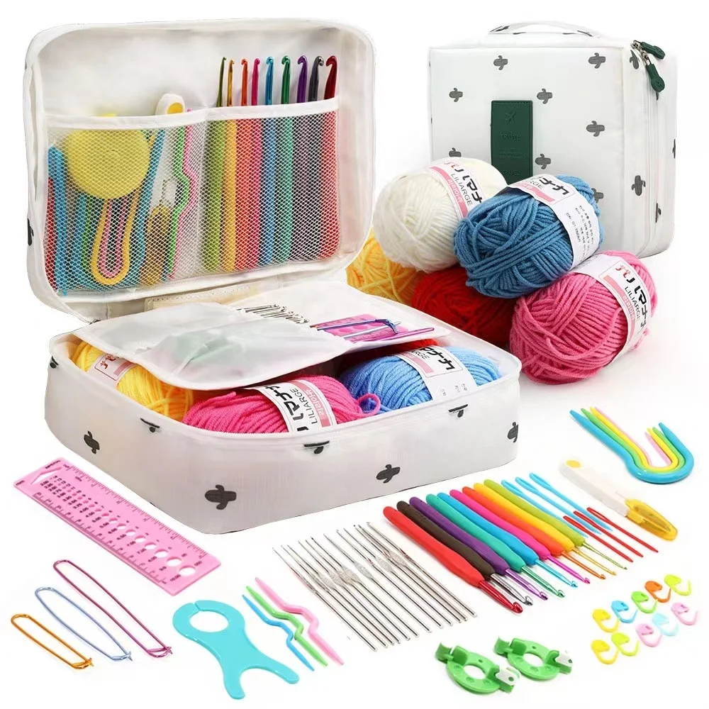 Diy Crafts Accessories Kit Crochet with Crochet Hooks Yarn Set Includes Yarn Balls, Needles, Accessories