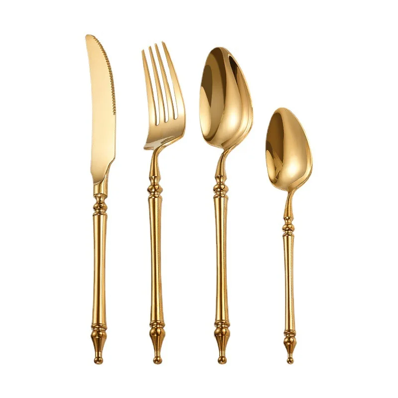 Luxury Gold 304 Stainless Steel Cutlery Set Roman Column Knife Fork Spoon Tableware Knife Spoon Forks Silverware Dinnerware Set