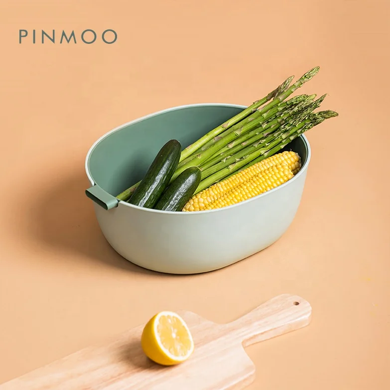 Pinmoo Modern Design U Shape Stylish Two Layers Draining Basket for Kitchen