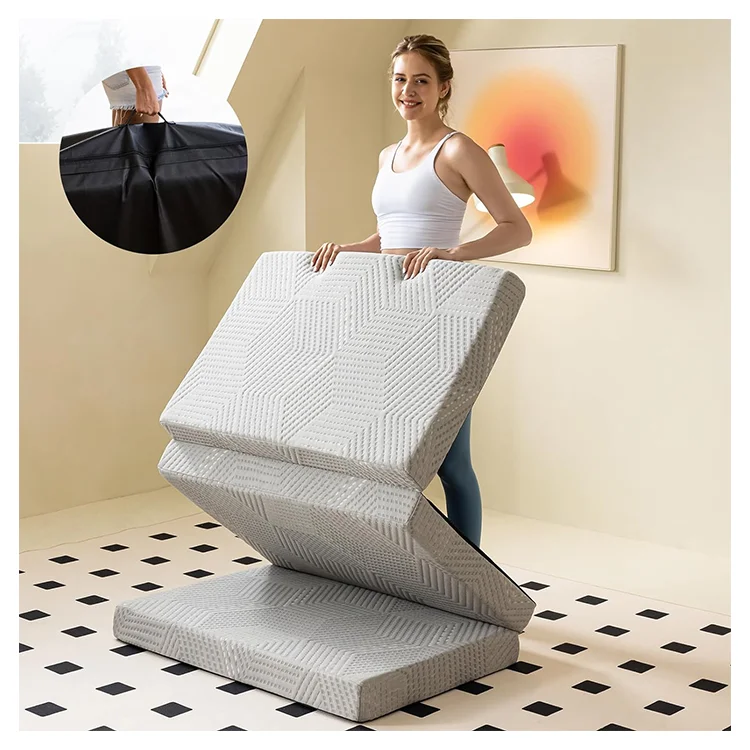 Folding Mattress 4 Inch Foldable Trifold Memory Foam Mattress with Portable Mattress Topper for Floor Camping Guest