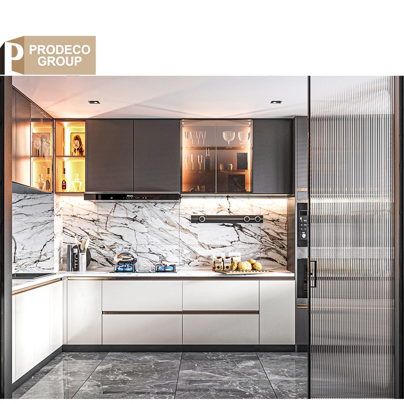 Prodeco Мебель Hpl кухонные шкафы Foshan раковина с полкой для проекта
