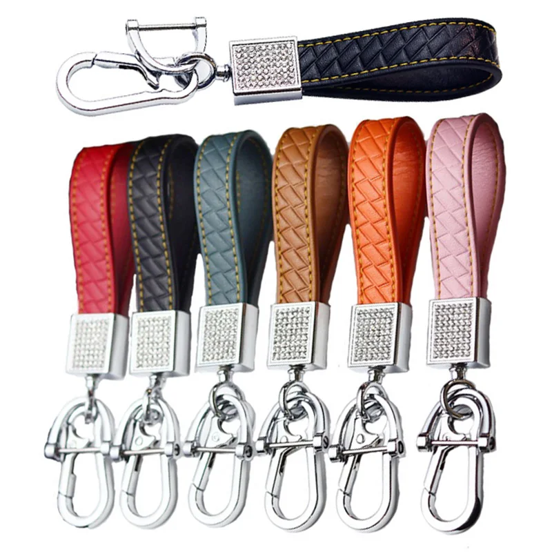 Rhinestone Leather Car Keychain For Women Men Universal Diamond Keychains Buckles Holder Car Accessories Luxury Promotion Gift
