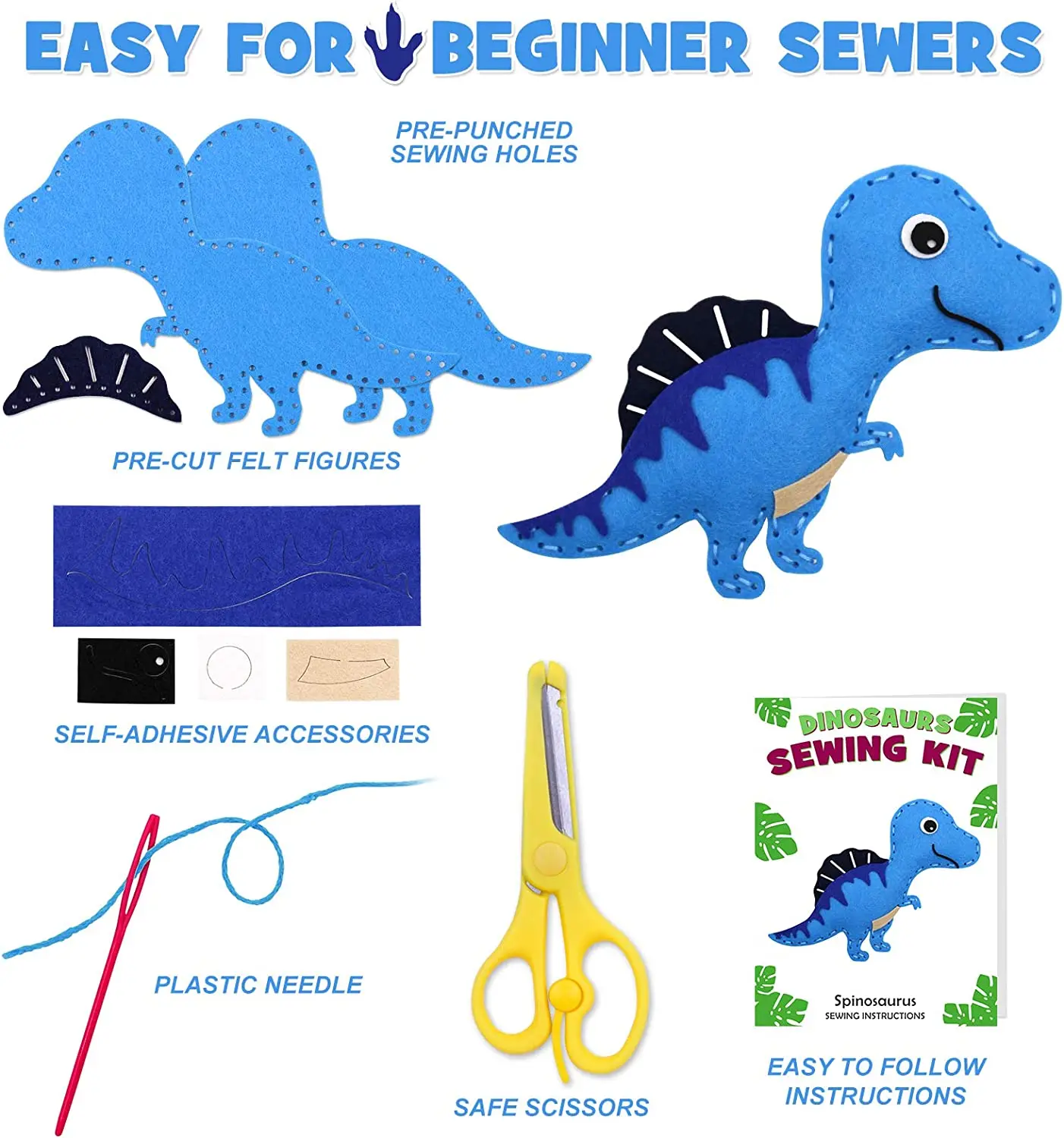 Dinosaur Sewing Craft Kit DIY Kids Craft Educational Beginners Sewing Stuffed Animal Felt Plush Ornaments Set