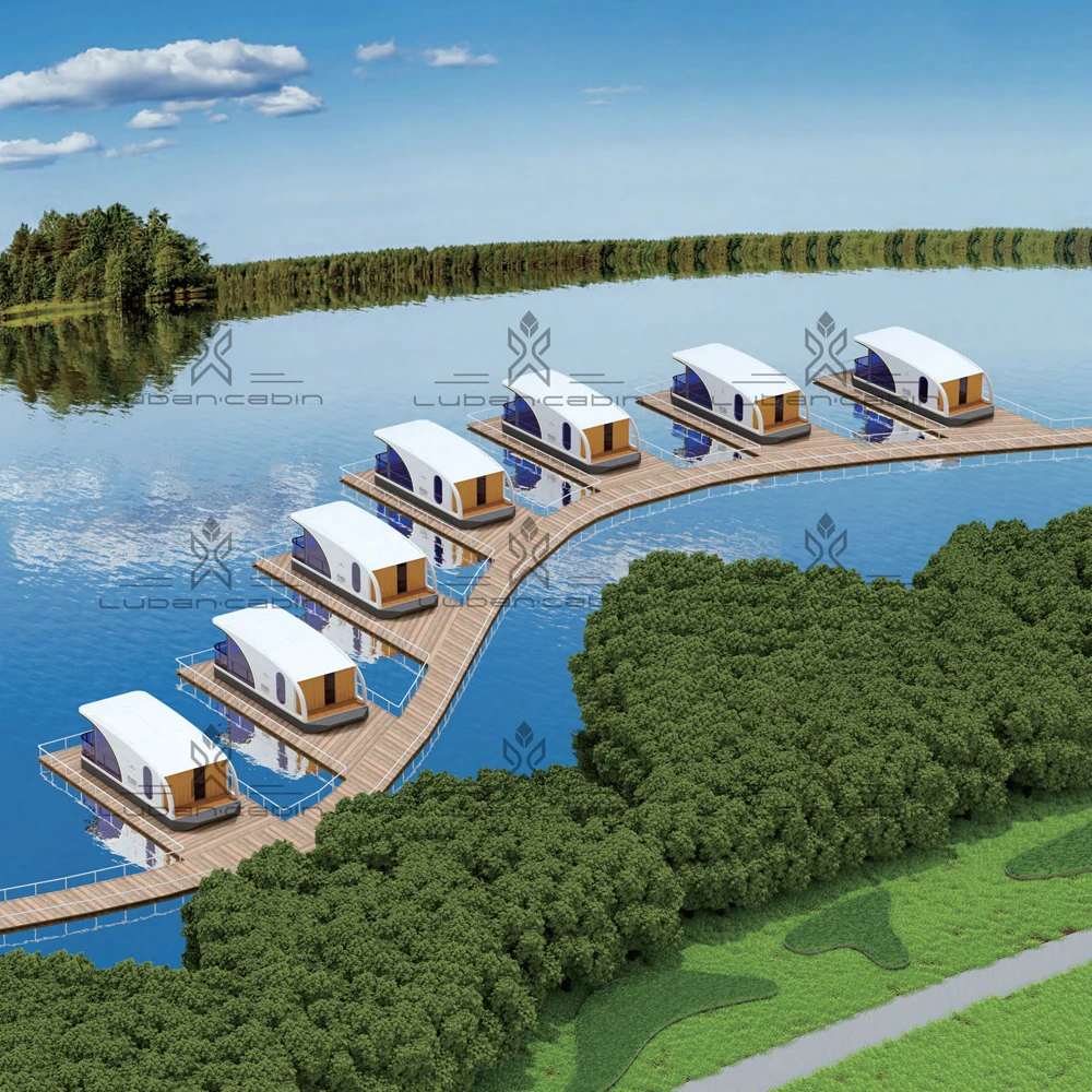 20ft Aluminum Water Floating Pontoon House boat prefab container hotel  Enclosed Home Boat Barge