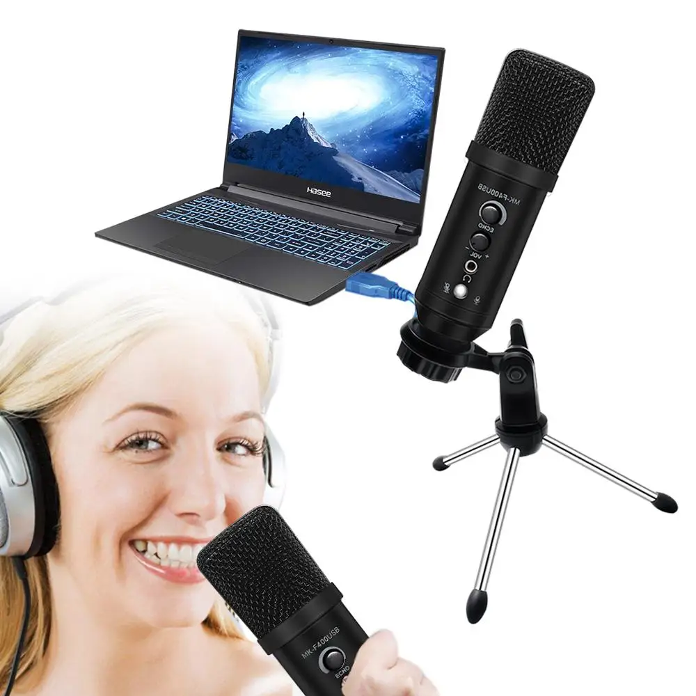 AGC-F400  Usb Condenser Microphone with Stand for Karaoke Studio Recording Songs Pop Filter Microphone Kit