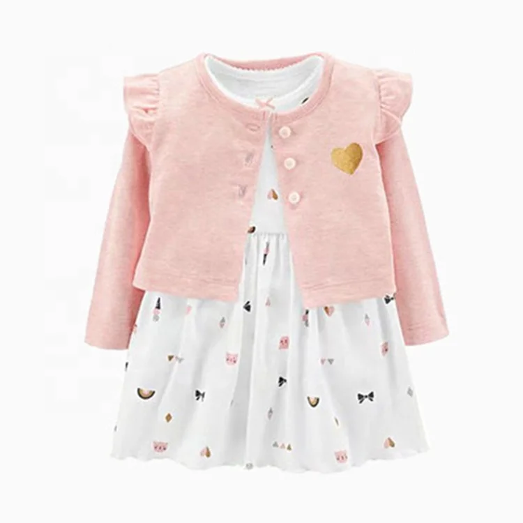 100% cotton infant skirt Long sleeve coat 2 pieces toddler clothing Featured cute baby girls party dresses