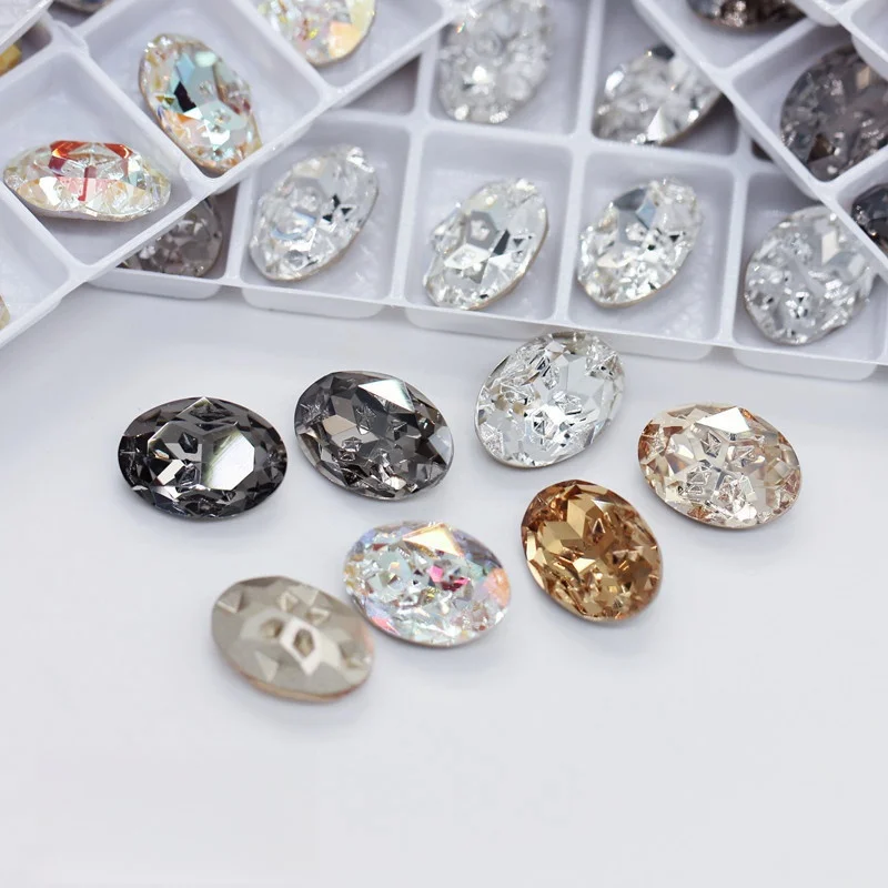 SZ 2024 New 10*14mm 13*18mm Star Meteorite Diamond Oval Fancy Stone K9 Glass Gemstone Point Back Crystal K9 Rhinestones