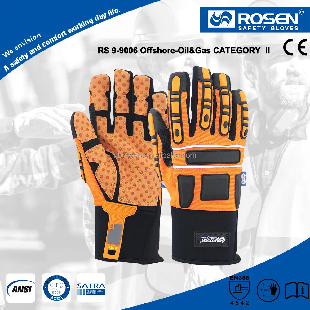 Offshore Oil Gas Heavy Work Cut Resistant Shock Absorbing High Impact TPR Knuckle Protect Mechanical Construction Safety Gloves