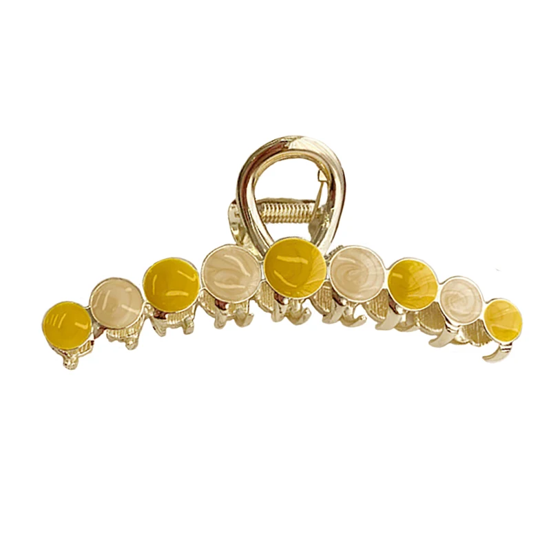 Custom new arrival round dripping glaze metal hair accessories sweet candy color shark hair claw for girls