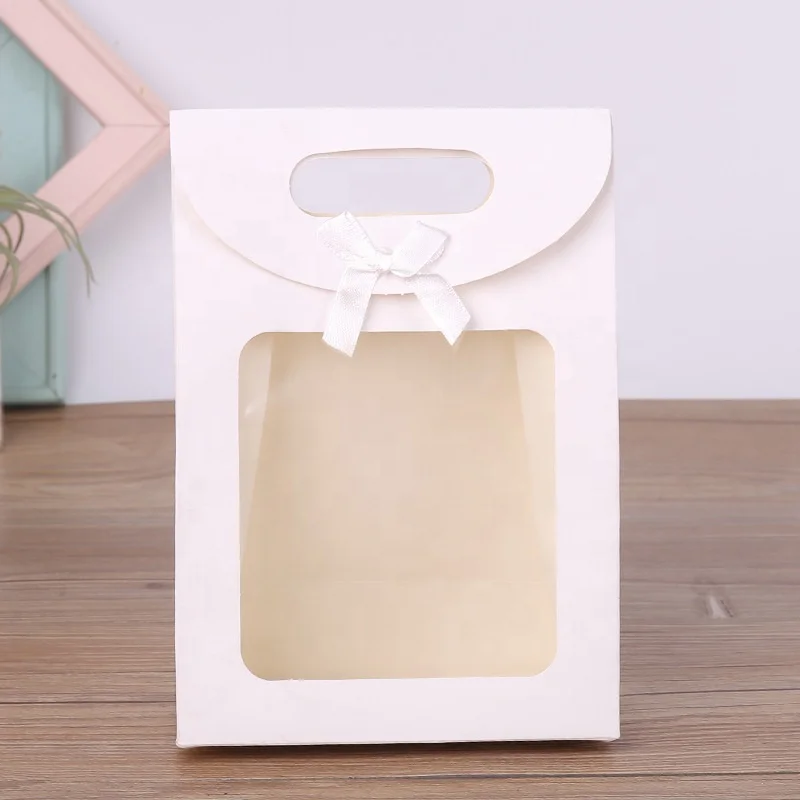 White and black window flap bow Velcro gift bag kraft paper packaging bag