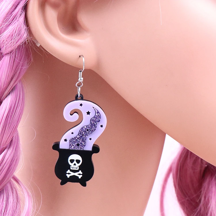 MD105ER2124 1pair New product CN Drop Witch Cauldro skull TRENDY halloween Acrylic earrings Jewelry for women