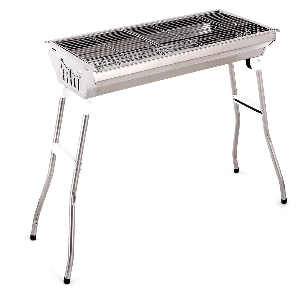 Outdoor Flexible 1M Barbecue Cart Durable Stainless Steel,BBQ Double-side Adjustable Mechanism Rotary Charcoal BBQ With Skewers/