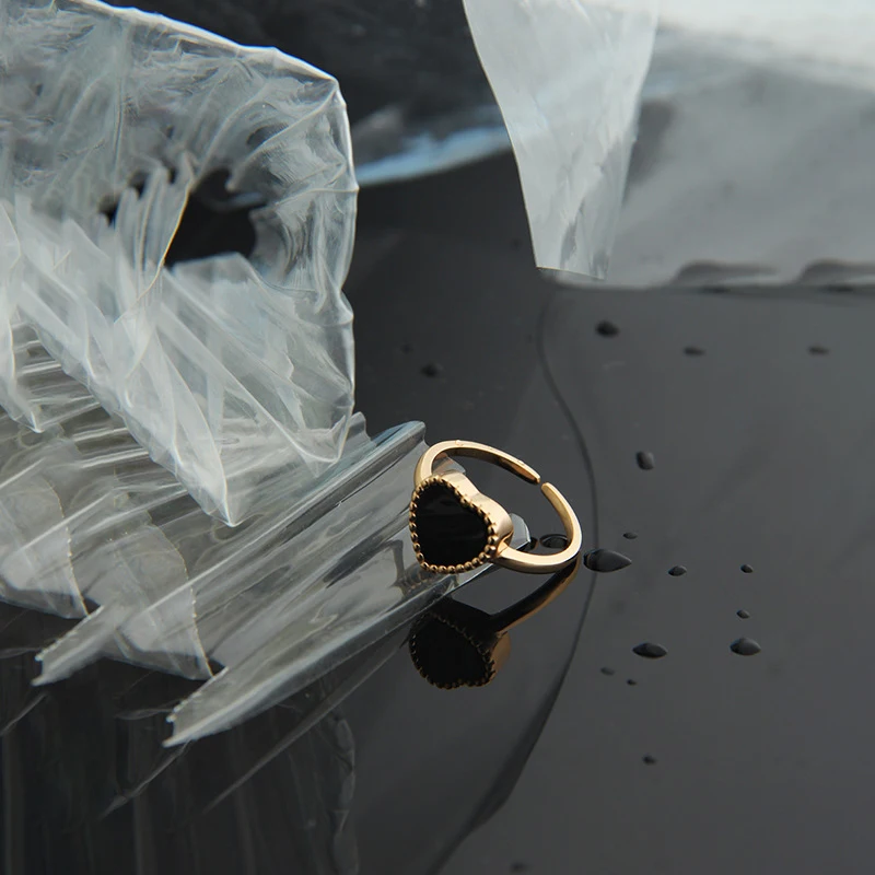 Korean Style Ins Simple design sense light luxury black heart S925 sterling silver ring female ring