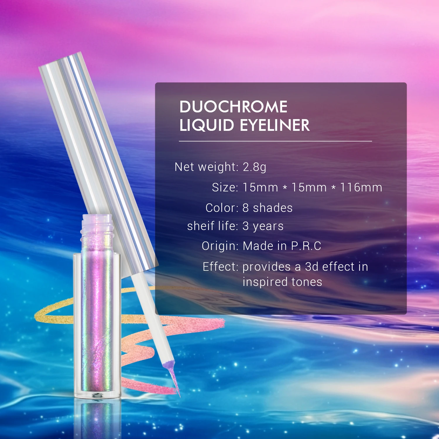 Wholesale  Shiny Metallic Eye Liner Chameleons Multi Chrome Eyeliner Liquid Pearl Gloss Color Aurora Glitter Eyes Makeup