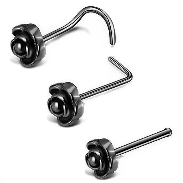 New Arrivals: Fashionable Nose Piercing Jewelry Set with Rose Nose Rings, Ear Studs and L-Shaped Nose Pins