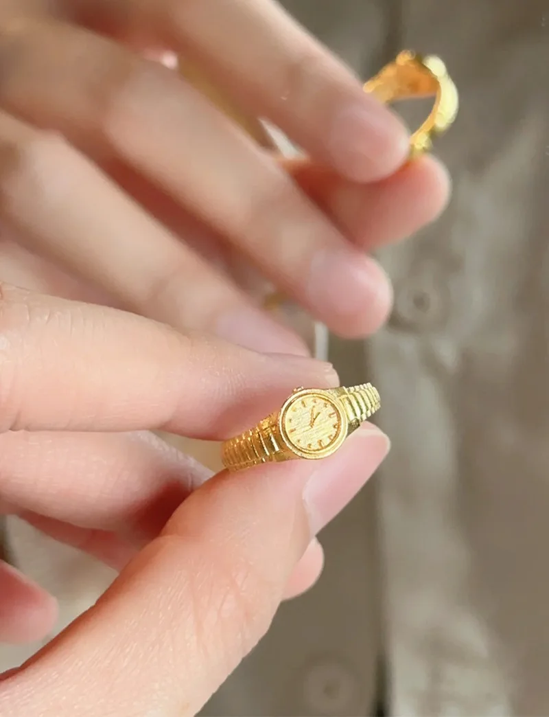 S925 Fashion Jewelry 2023 Wholesale Women Accessories Clock Watch Trendy Gold Watch Adjustable Ring Valentine's Day Women Ring