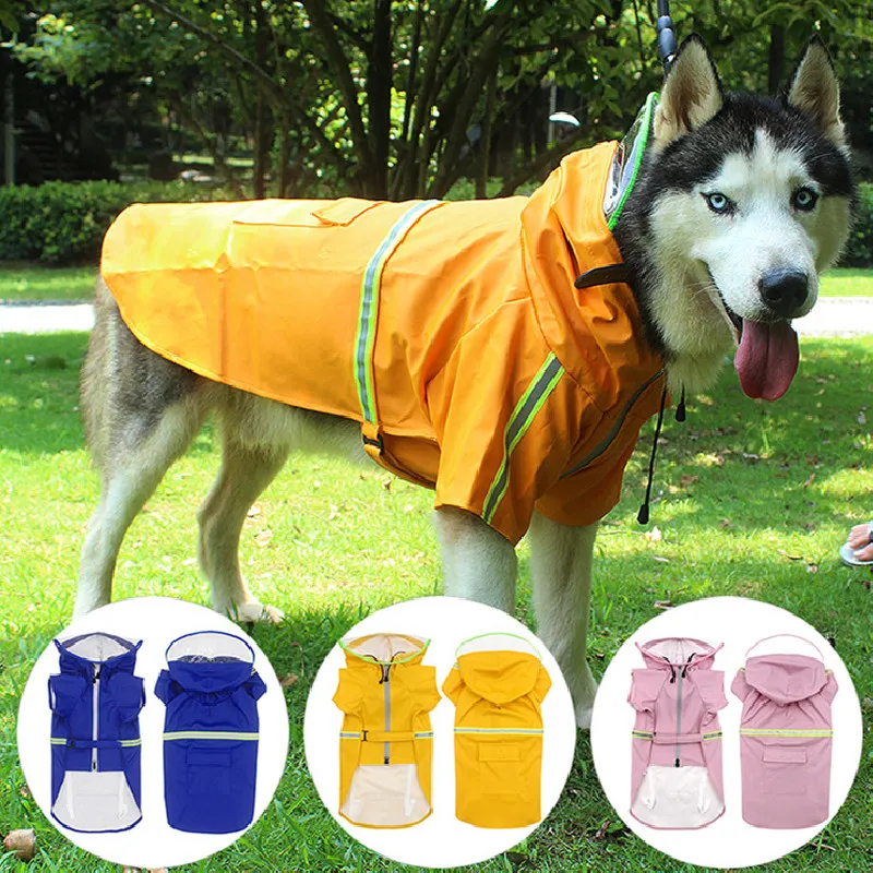
wholesale lightweight reflective windproof rain coat large dog raincoat hooded slicker poncho 
