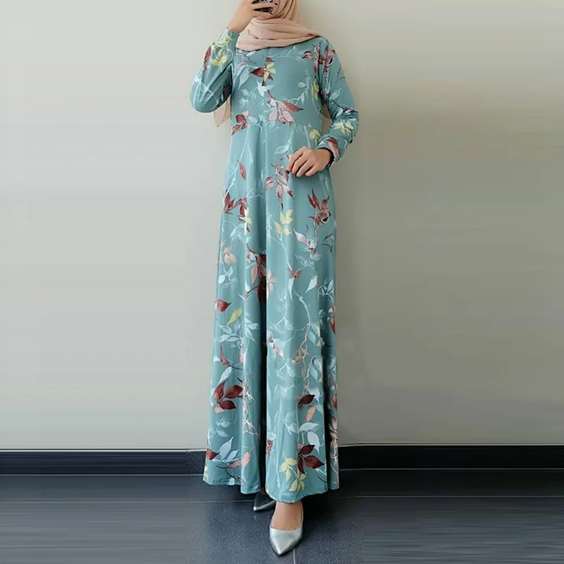 Elegant Style Plus Size Fashion Floral Printing Muslim Dress Islamic Clothing Dubai Malaysia Party Muslim Long Dress Abaya