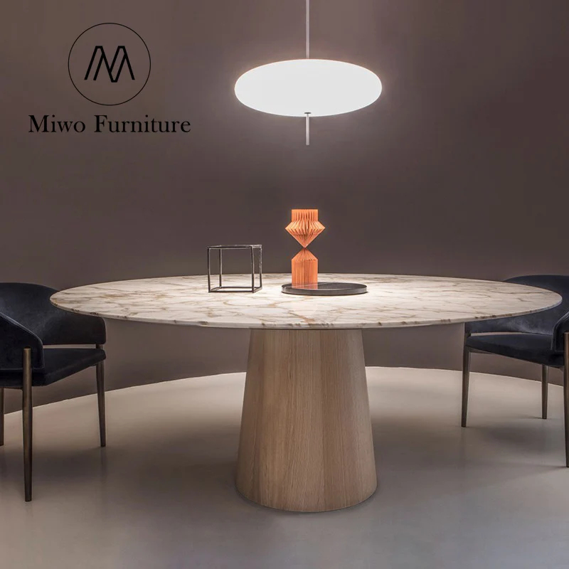 Modern style Dining room Solid wooden marble dining table Round log panel kitchen table Nordic dining table with chairs set