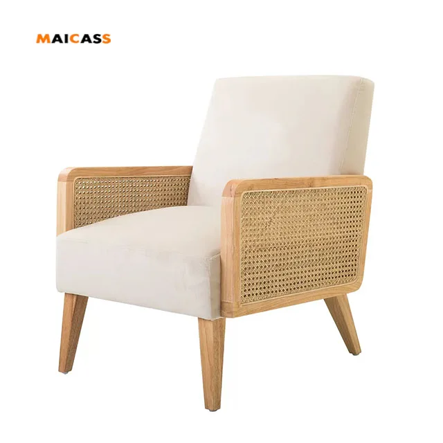 Современный деревянный обеденный стул из ротанга с подлокотником